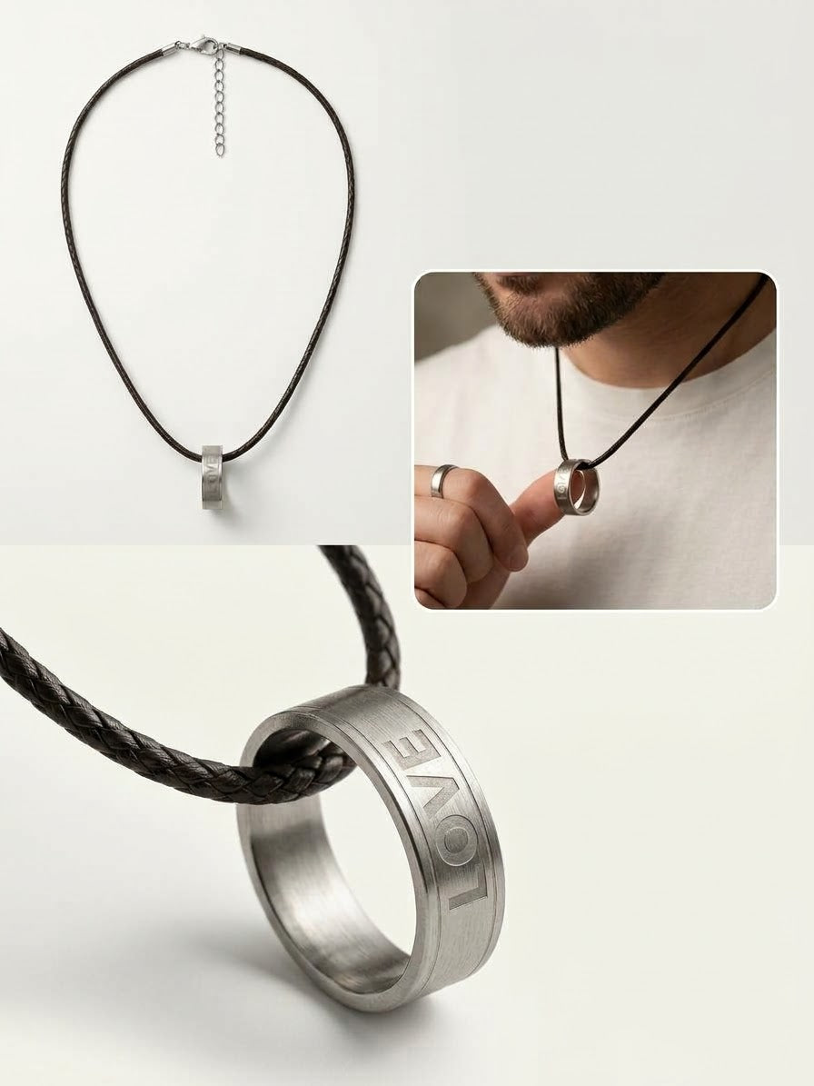 "LOVE" Etched Ring Pendant Necklace
