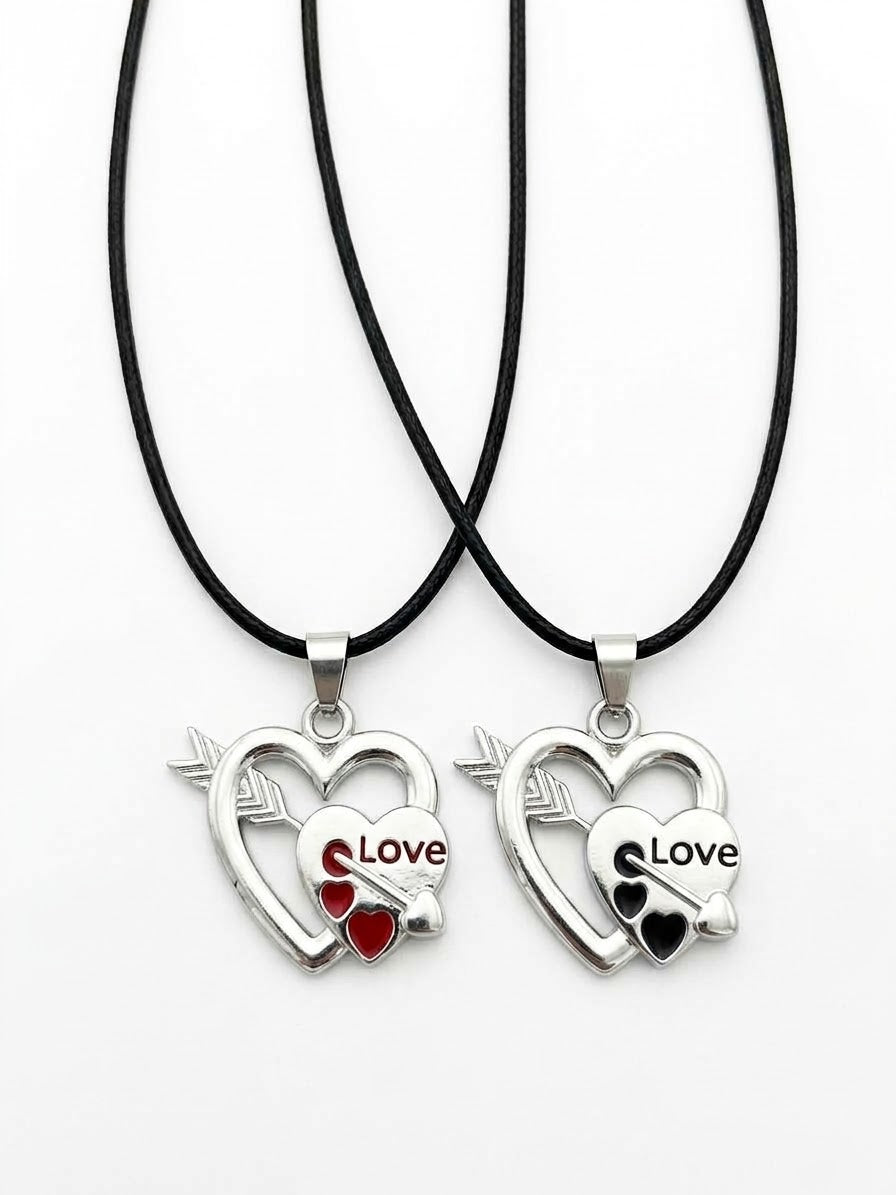 Cupid's Arrow Couple Heart Locket Set