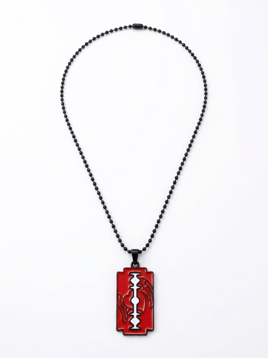 Red & Black Razor Blade Charm Necklace