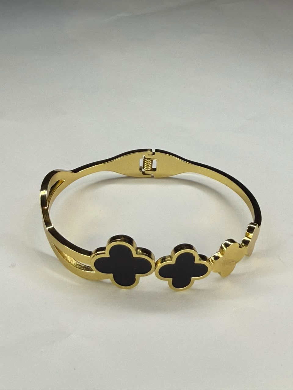Gold-Plated Four-Leaf Clover Bangle