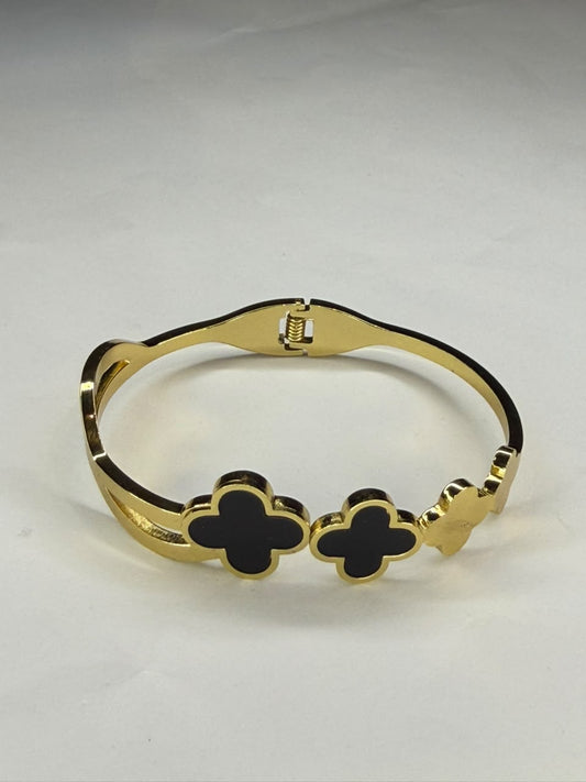 Gold-Plated Four-Leaf Clover Bangle
