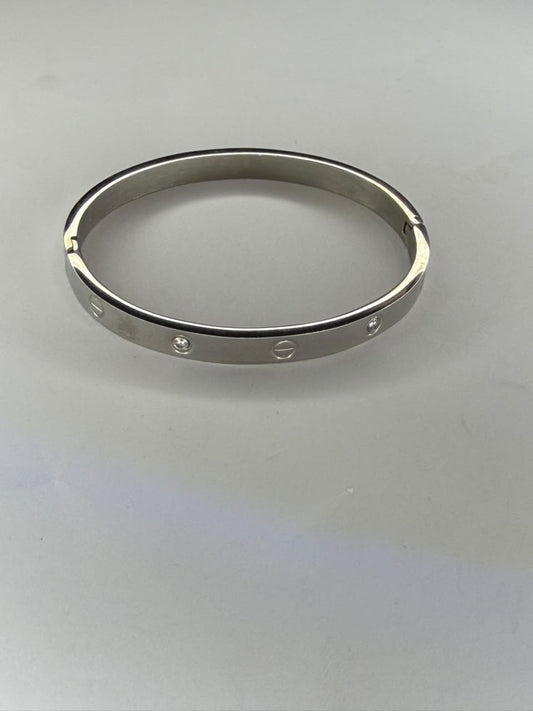 Silver Stainless Steel Screw & Crystal Motif