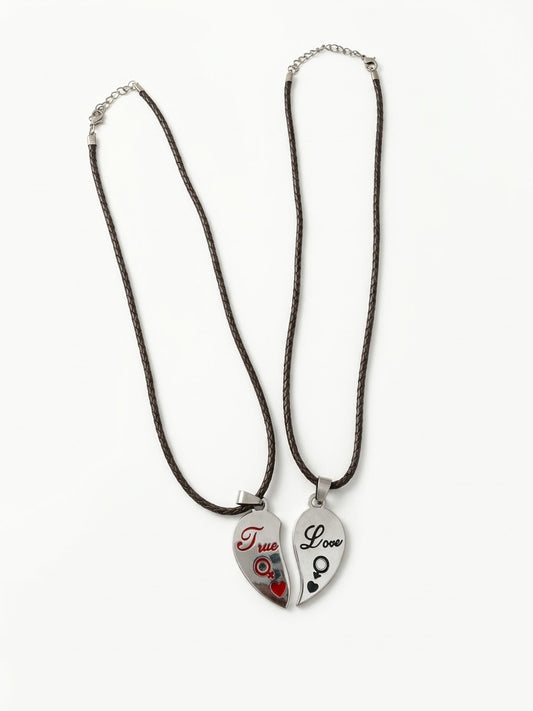 "True Love" Matching Couple Heart Locket Set
