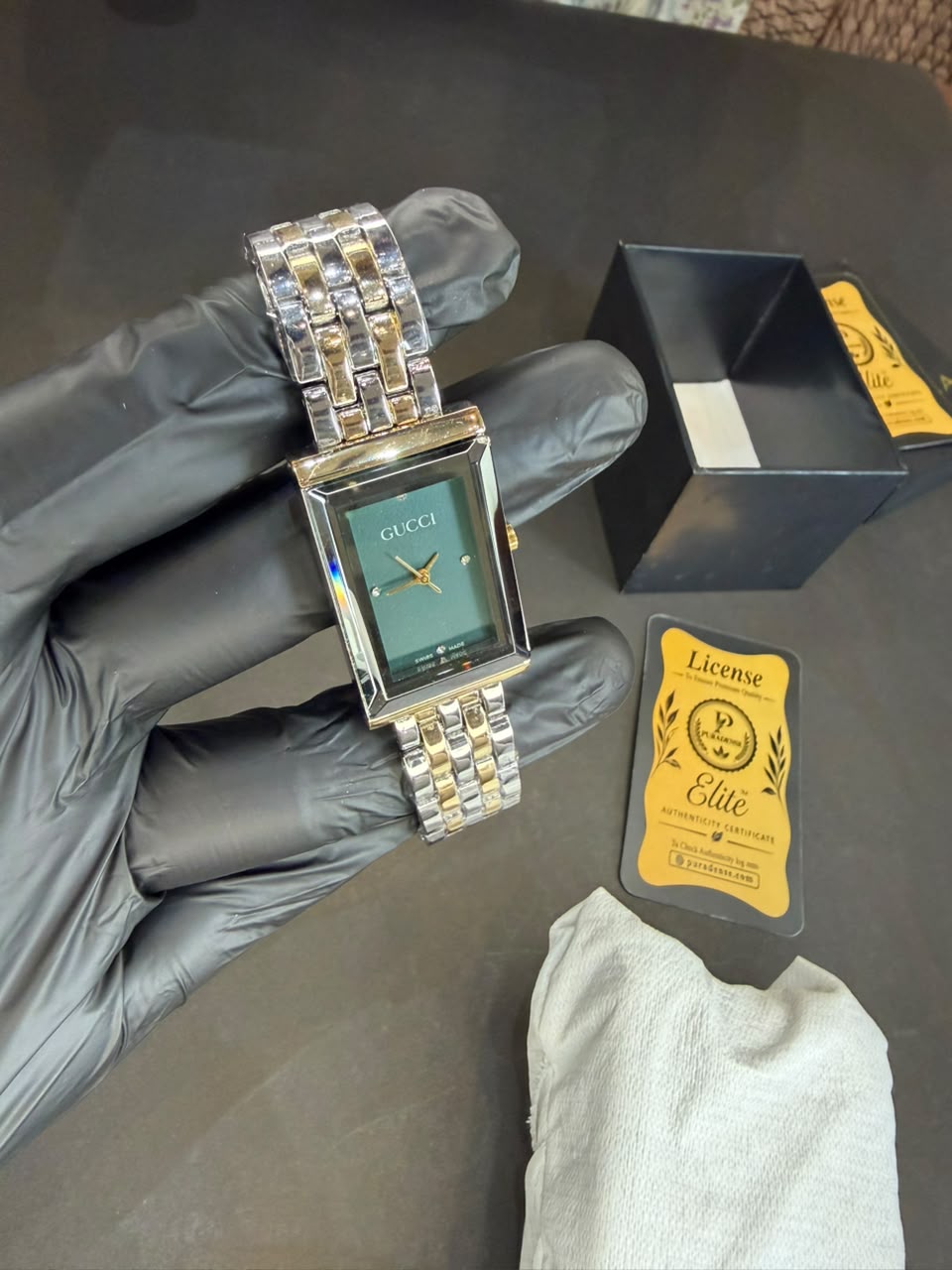 Gucci Dark Square Dial Dress Watch